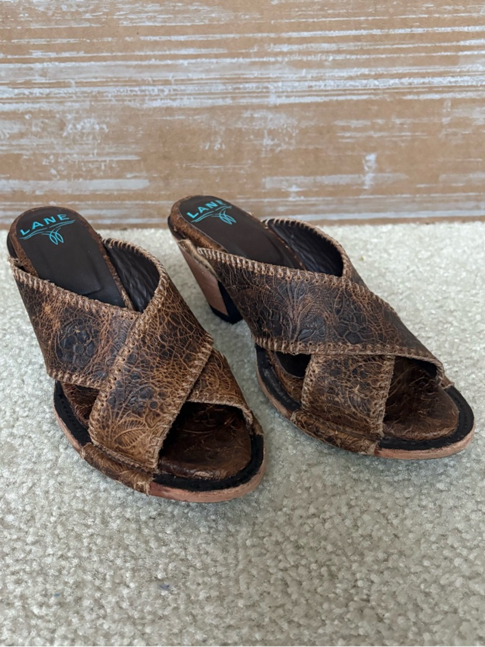 Lane Boots Savannah Sandals Brown Leather Western Boho Heeled Womens 9